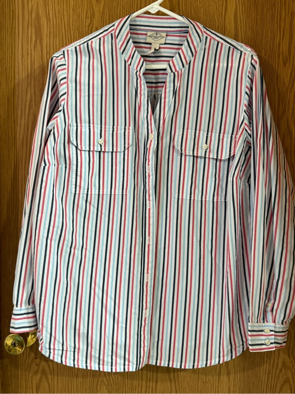 St. John's Bay White Shirt Jacket with Red & Blue Stripes